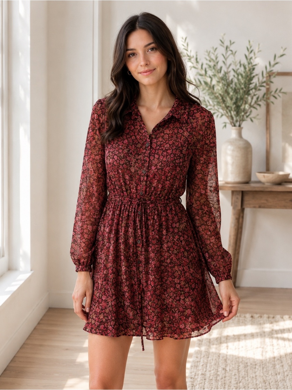 CATO Rive Gauche Femme Fatale Floral Burgundy Dress